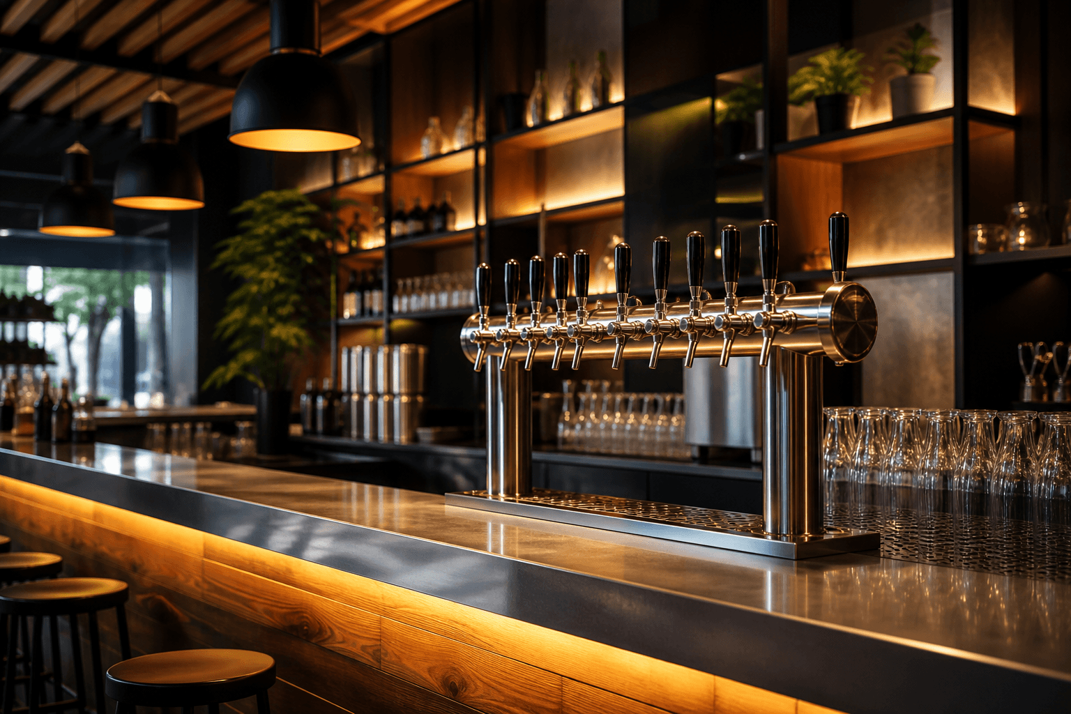 Premium taproom bar with WISET BEER on tap